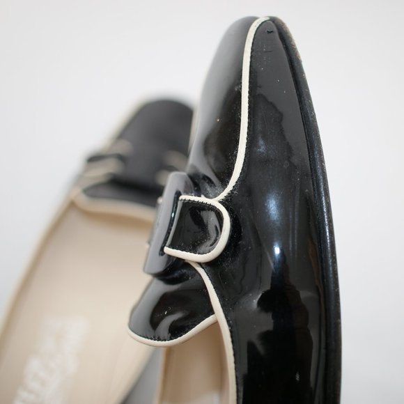 Salvatore Ferragamo Black Patent Leather Square Toe Pumps Sz 8.5 - Picture 6 of 8